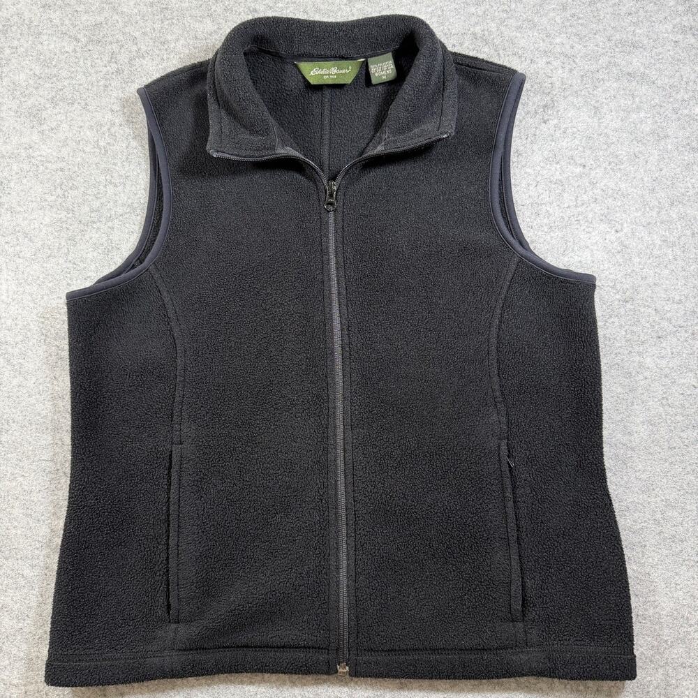 Eddie Bauer Polartec Fleece Vest Womens M Black Full Zip Pockets Hiking Outdoor